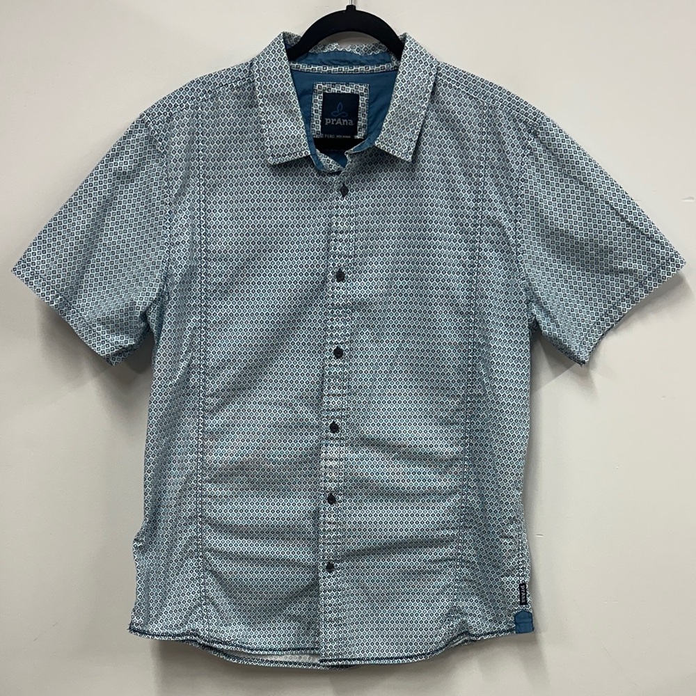 Prana Light Blue Patterned Button Down Shirt - image 1